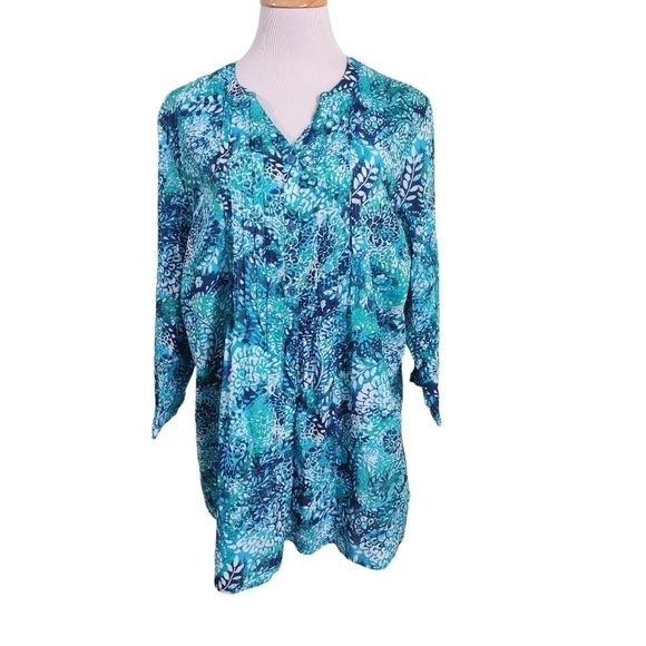 Catherines Womens Plus Size Pintuck Buttonfront Blouse, sz 2X - Picture 2 of 12